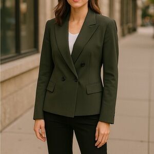 LAFAYETTE 148 Double Breasted Dark Olive Wool Blazer